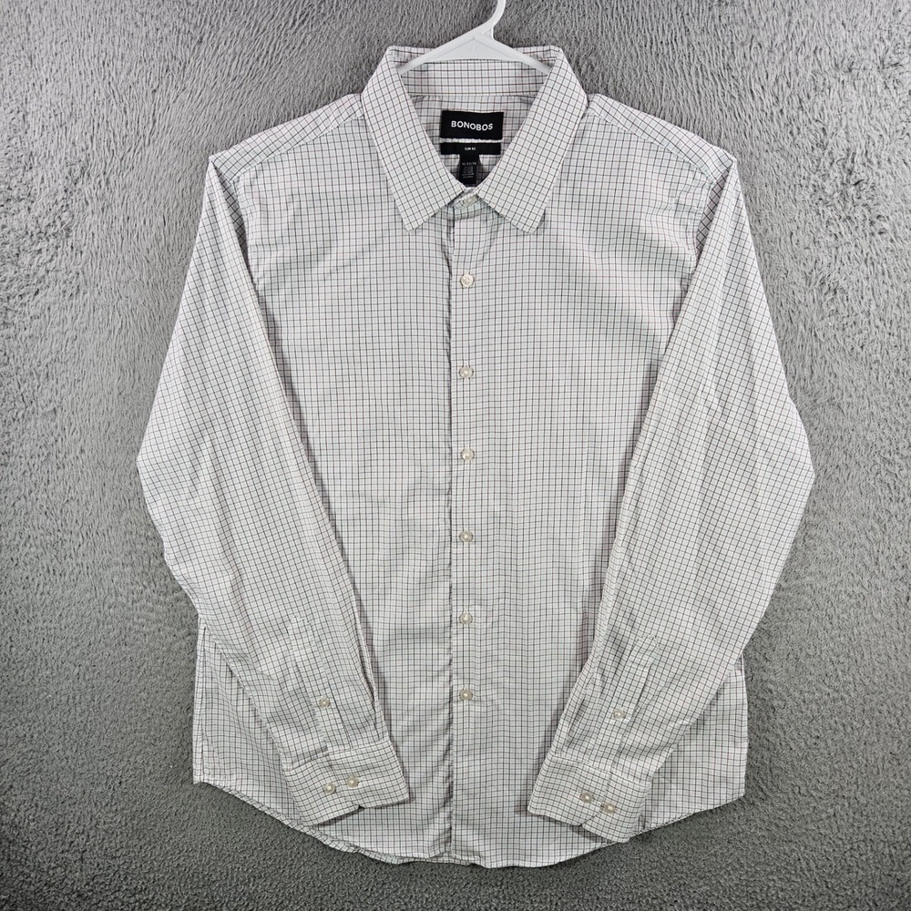 Bonobos Slim Fit Grid Check Button Down Shirt Mens XL White Maroon 1903981